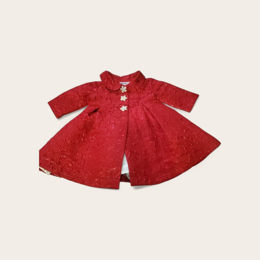 Blueberi Boulevard Red Floral Brocade Formal Dress Coat